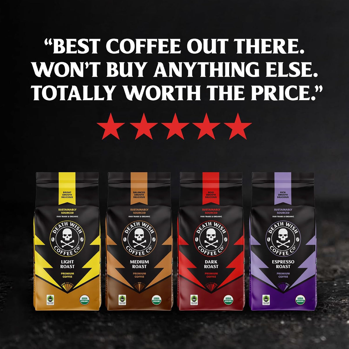 Death Wish Coffee Mixed Roast Variety Pack Coffee Pods, Organic, 30 Count | Fair Trade Arabica &amp; Robusta, Medium Dark &amp; Espresso Roasts, Bold &amp; Balanced, Assorted