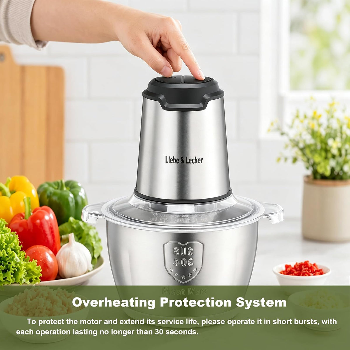 Liebe&Lecker Food Processor, Meat Grinder with 1 Bowl 8 Cup, Electric Food Chopper with 4 Large Sharp Blades for Meat, Fruits, Vegetables, Baby Food, Nuts, 2 Speed, 350W