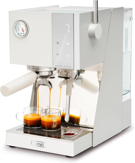 Gevi Espresso Machine with OPV, 20Bar Espresso Maker with Milk Frother Steam Wand, Dual Display, 58mm Portafilter, Stainless