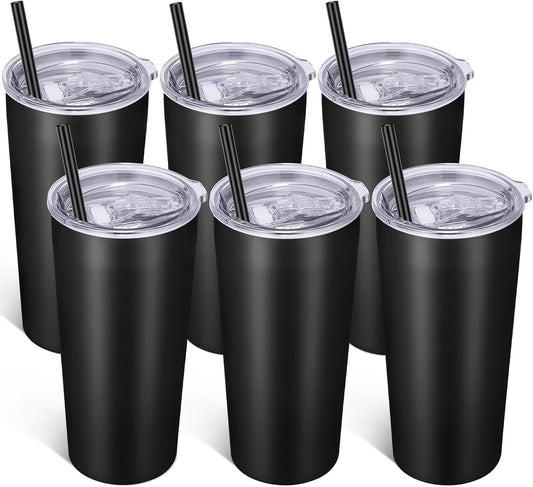 VEGOND 20oz Tumbler Bulk with Lid and Straw 6 Pack, Stainless Steel Vacuum Insulated Tumbler, Double Wall Coffee Cup Travel