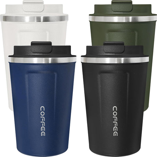 4 Pack Insulated Coffee Tumblers with Lid 12oz Stainless Steel Travel Coffee Mug Reusable Coffee Cup to Keep Cold and Hot