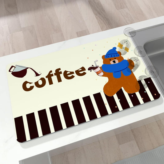Coffee Maker Mat for Countertops, 12" X 20" Absorbent Dish Drying Mat for Kitchen Counter, Easy to Clean Kitchen Drying Matt