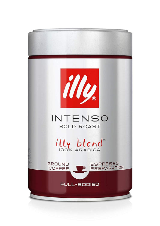 Illy Intenso Ground Espresso Coffee, Bold Roast, Intense, Robust And Full Flavored With Notes Of Deep Cocoa, 100% Arabica