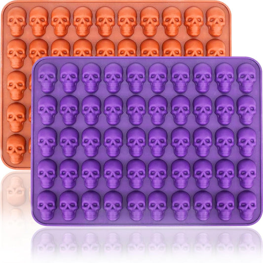 Mini Skull Molds Silicone Halloween for Candy Gummy Chocolate, 100 Cavity 2 pcs Small Head Shapes Freezing Tray Party