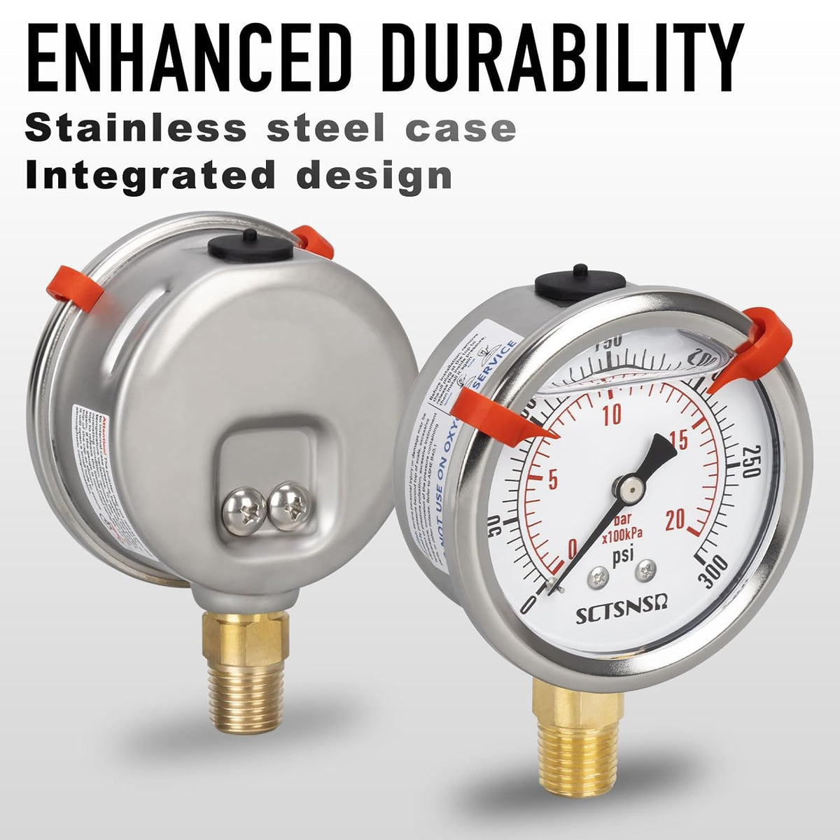 0 to 300 Psi Pressure Gauge, Liquid Filled, 1/4" NPT Lower Mount