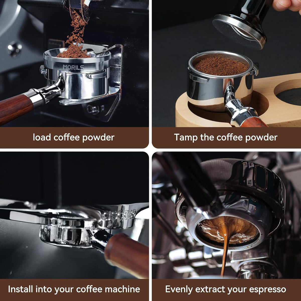 58mm Bottomless Portafilter with Double Shot Filter Basket &amp; Premium Walnutwood Handle, Portafilter Compatible with All Breville 58mm Machines, Espresso Accessories(Puck Screen)