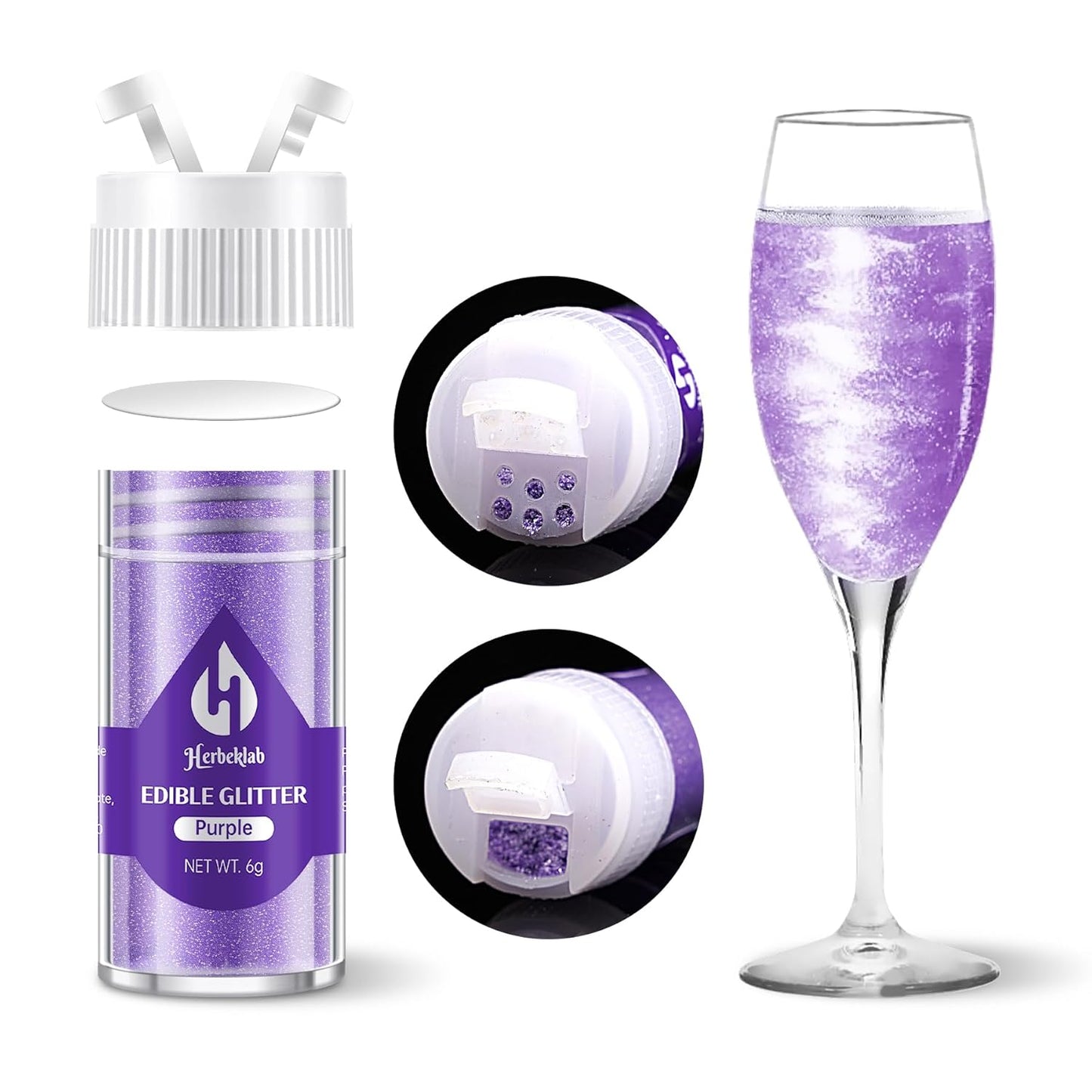 Purple Edible Glitter for Cocktails - 6g Purple Luster Dust Edible Drink Glitter Food Grade Metallic