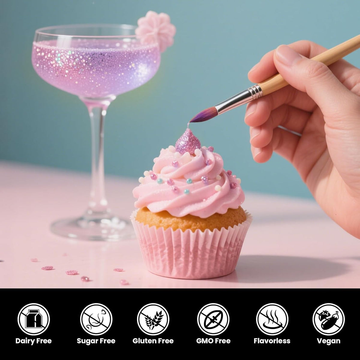6 Colors Edible Glitter for Drinks, Cocktails, Cakes, Food Grade