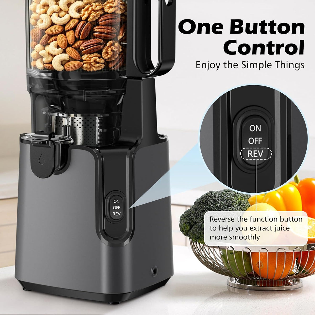 Juicer Machines with 5.8" Large Feed Chute, Cold Press Juicer For Whole Vegetables and Fruits, 400W Professional Slow Masticating juicer Easy to Clean for Batch Juicing (Titanium Gray)