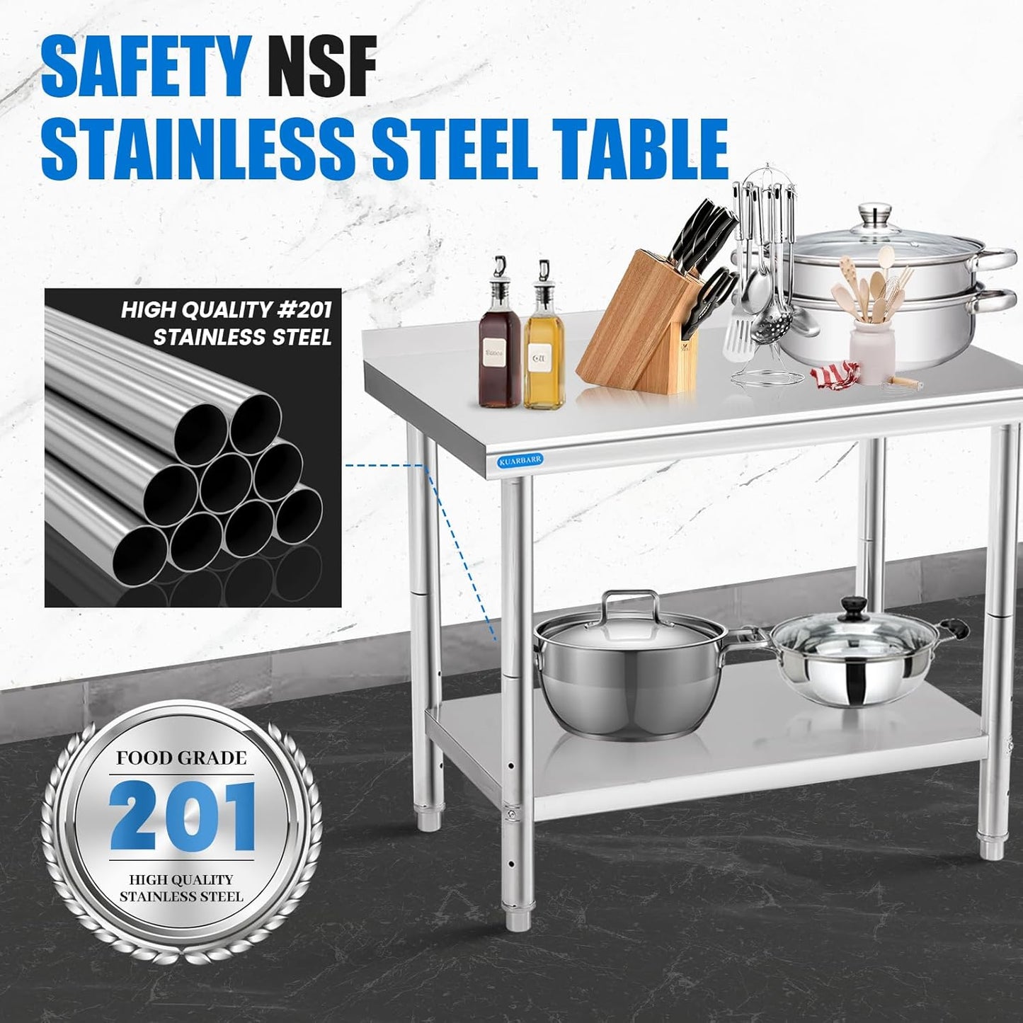 Stainless Steel Table 30 x 18 Inch NSF Commercial Stainless Steel Prep Table Metal End Table for Restaurant Kitchen Garage