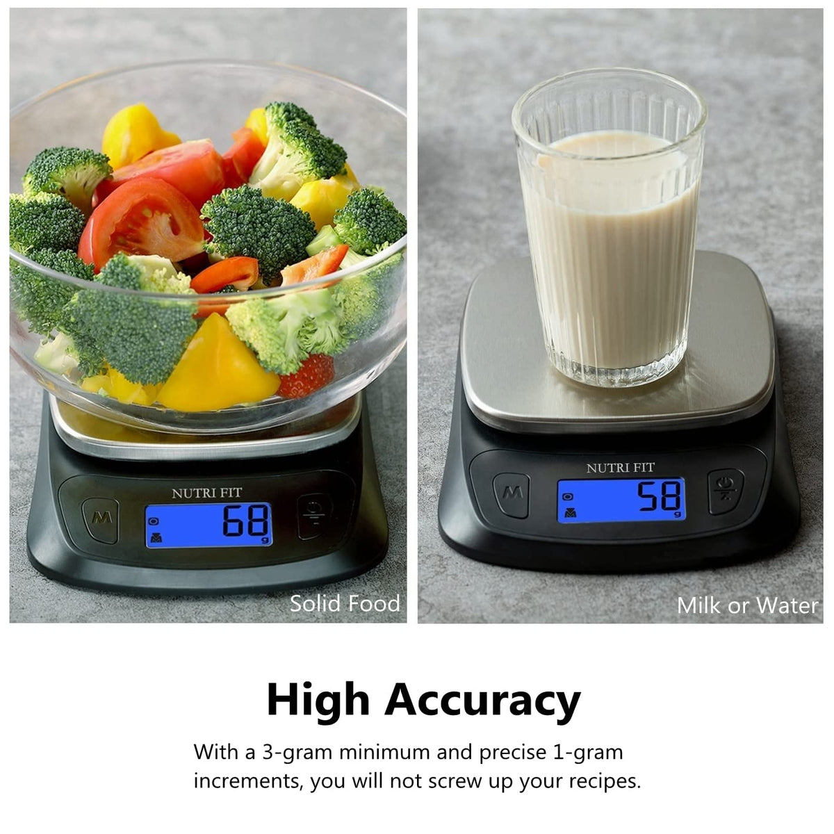 Kitchen Scales Digital Food Scale Cooking in Grams &amp; Ounces Black | Stainless Steel, Max 11lb 1g Increment, Backlit LCD Screen, Baking Food Weight Scale for Sourdough Bread, Include Battery