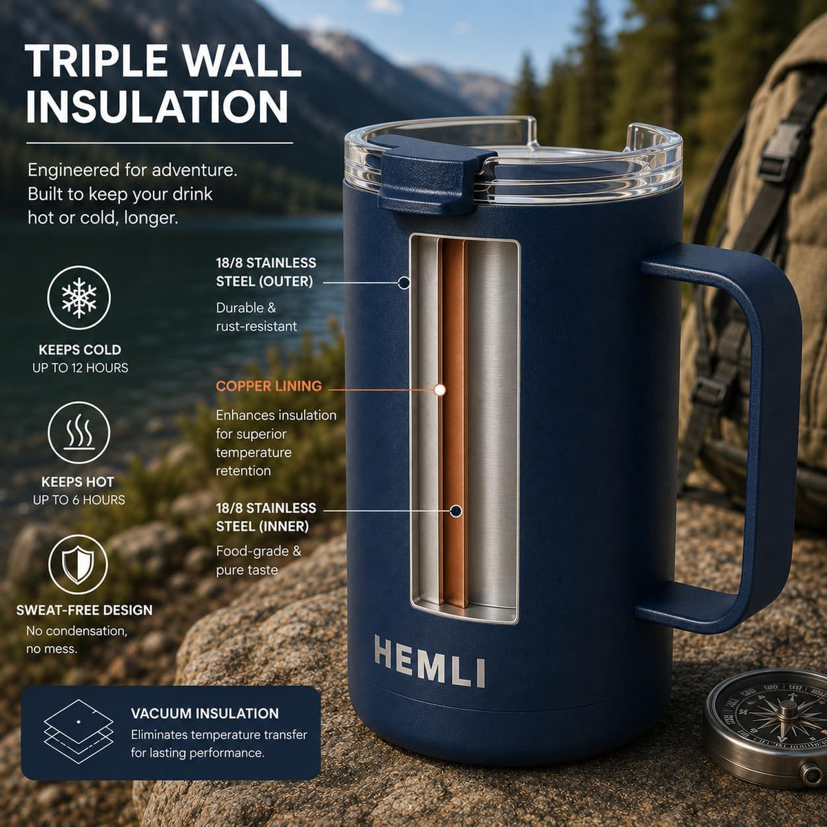 16 oz Pour Over Camping Coffee Maker Set– Vacuum Insulated Mug with Leakproof Lid, Stainless Steel Micro Filter, Portable Coffee Maker for Camping, Travel &amp; Outdoor Adventures