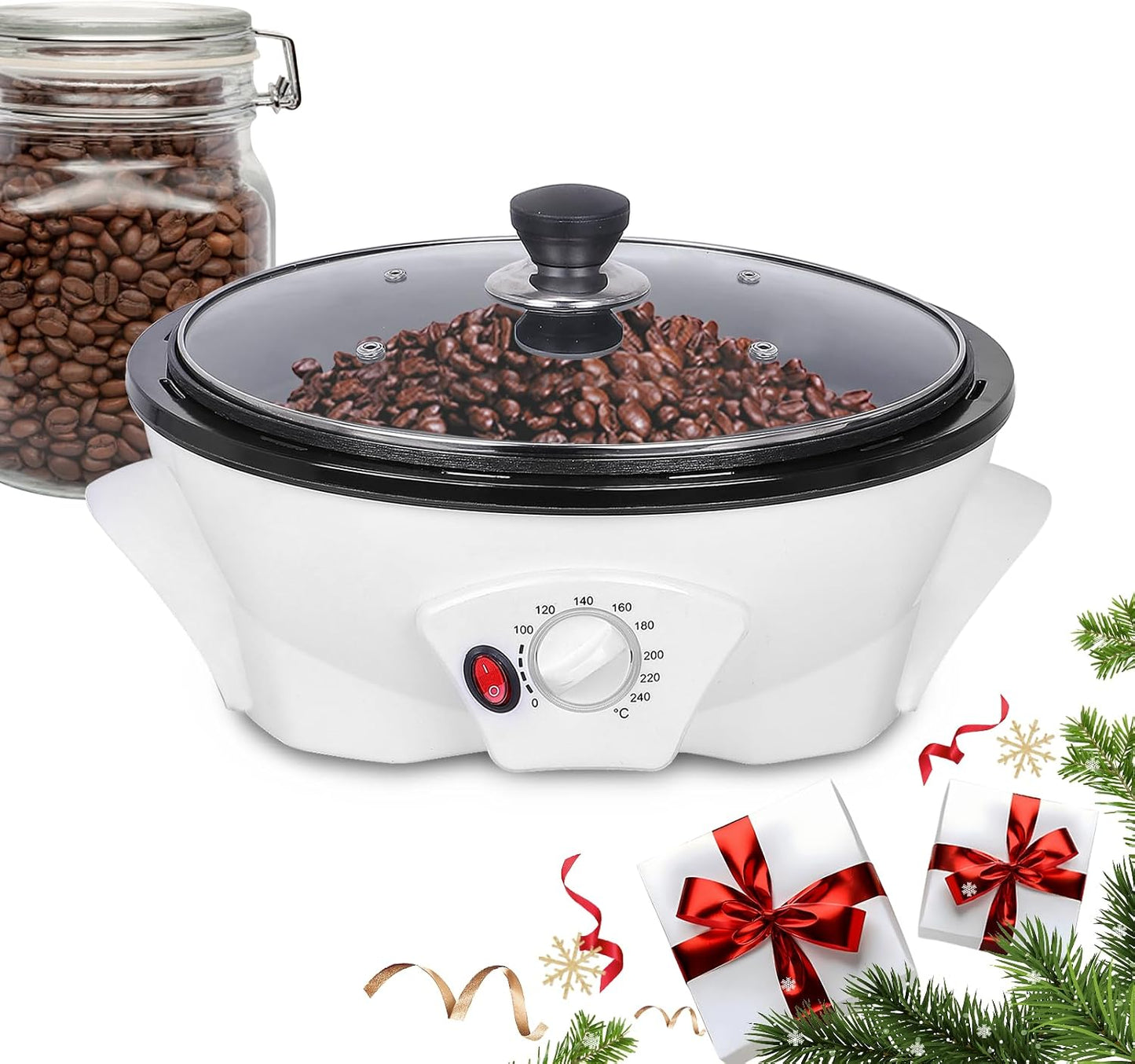 JIAWANSHUN Electric Coffee Bean Roaster, 1.1lb, 0-240℃ | 1200W, 110V, Non-stick, Home use, Beginner Friendly, Temp Control, Easy Clean