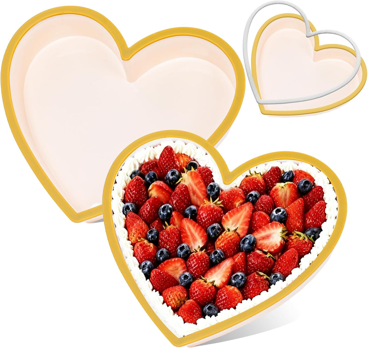 FUNBAKY Metal Reinforced Frame Silicone Heart Shaped Cake Pans - 10 Inch, Nonstick Molds for Cake Pan, Reusable and Easy to Release, Food Grade Silicone for Oven, Dishwasher, Freezer (2 Pack)