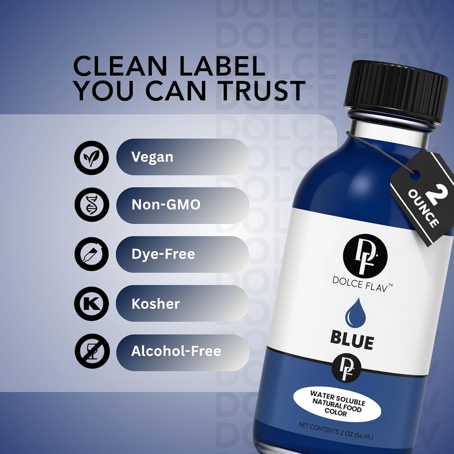 Dolce Flav Natural Blue Food Coloring – 2 oz Vibrant Plant-Based Color from Spirulina | Water-Soluble Liquid Dye for Baking, Drinks & Frostings | Graduated Dropper Included | No Artificial Dyes | Kosher | Made in USA