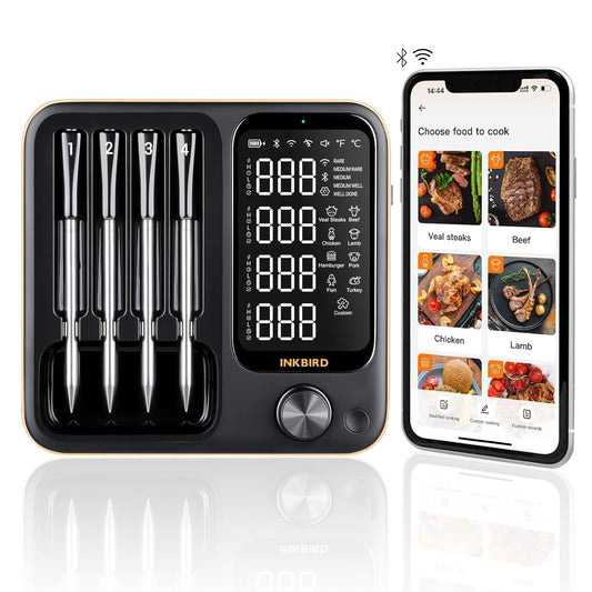 Wireless Meat Thermometer with 4 Probes, Inkbird Wifi BluetoothThermometer Digital Wireless for Rotisserie Grill