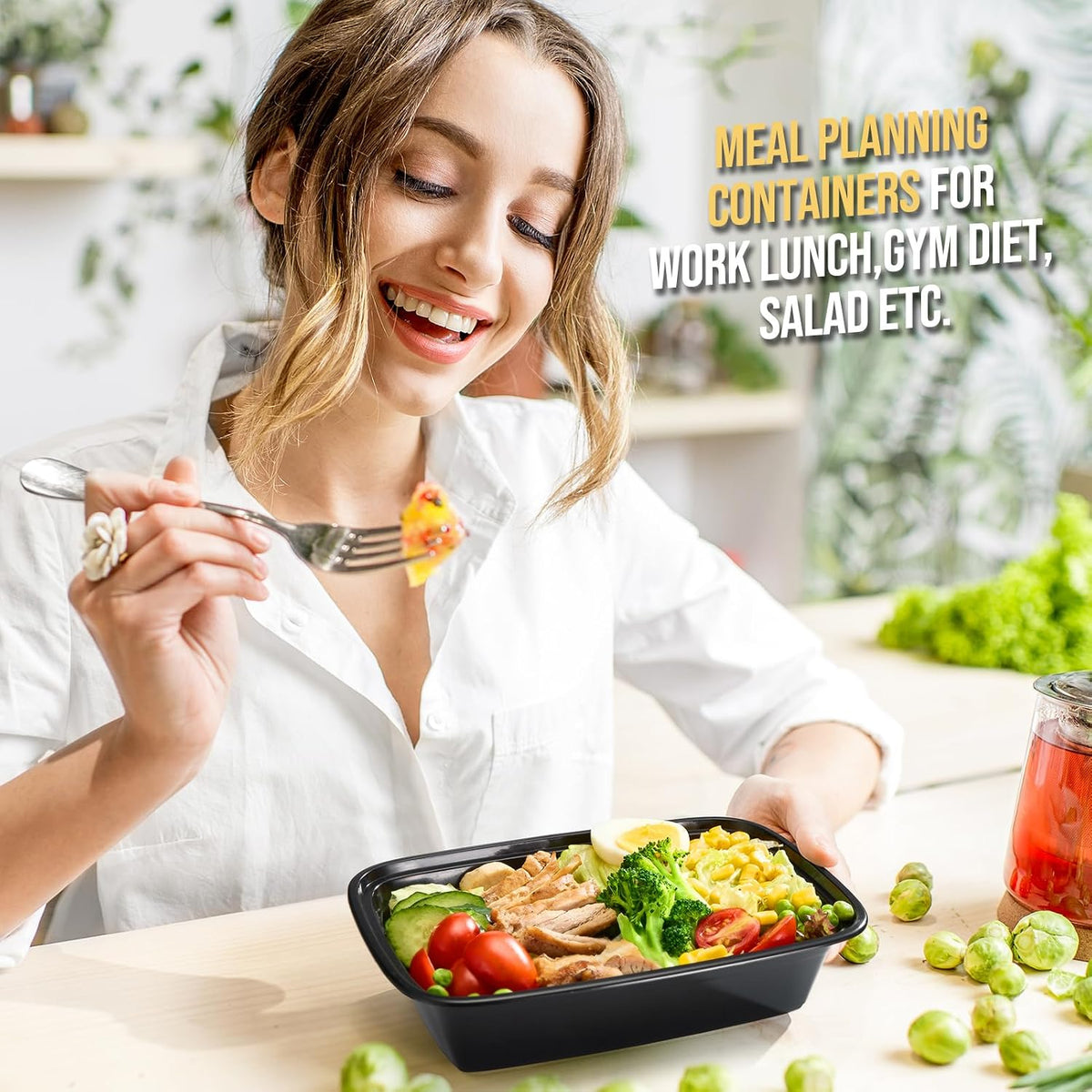 100-Piece (50-Pack) 34 OZ Meal Prep Containers Reusable with Lids, Sturdy Leakproof & Food Safe, Microwave, Freezer, Dishwasher Safe To Go Food Containers, Plastic Take Out Containers, Black