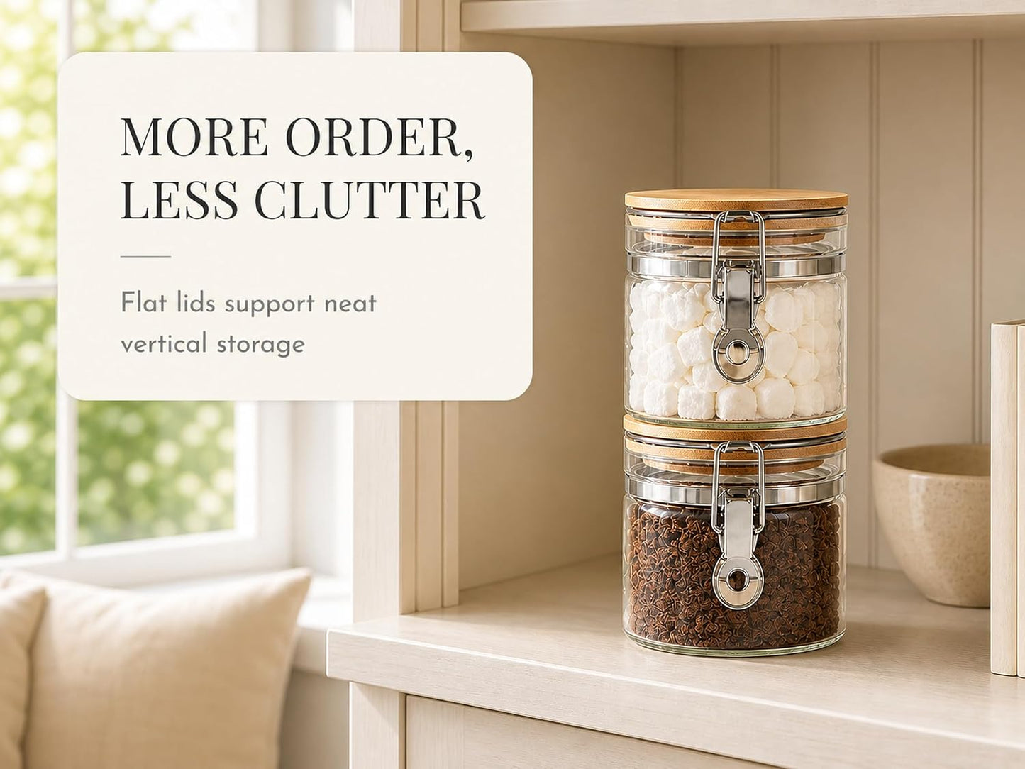 KKC HOME ACCENTS 2-Pack 16oz Glass Canisters with Airtight Bamboo Lids