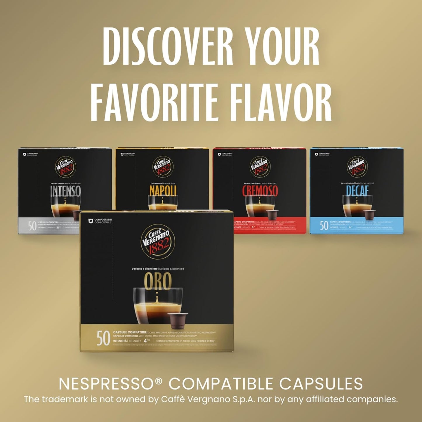 Caffe Vergnano Oro Espresso Pods, Nespresso Original Compatible, 50 Ct