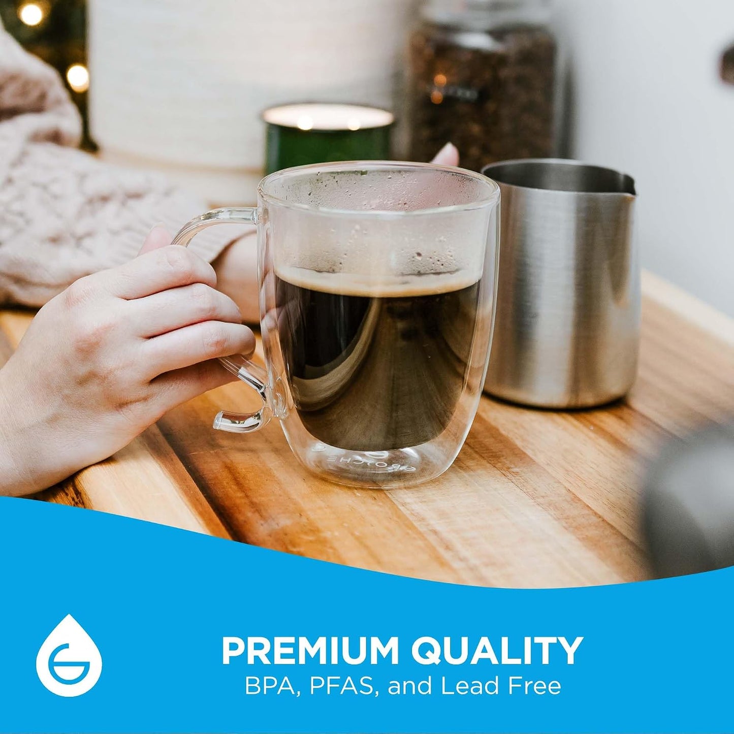 GROSCHE Cyprus Double Wall Glass Mug For Coffee, Tea And Cold Drinks, 16 Oz | Floating Drink Effect Adds Modern Style, While The Lightweight, Dishwasher-Safe Design Makes Daily Handling And Cleanup Easy.