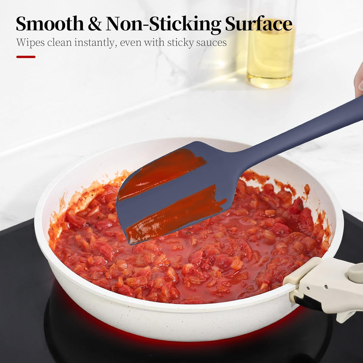 600ºF Heat Resistant Spatulas, High Heat Food Safe Semless Kitchen Silicone Scraper Set for Cooking Baking Mixing Scraping Stirring Nonstick Cookware Pan Bowl (3Pcs,Midniaht Blue)