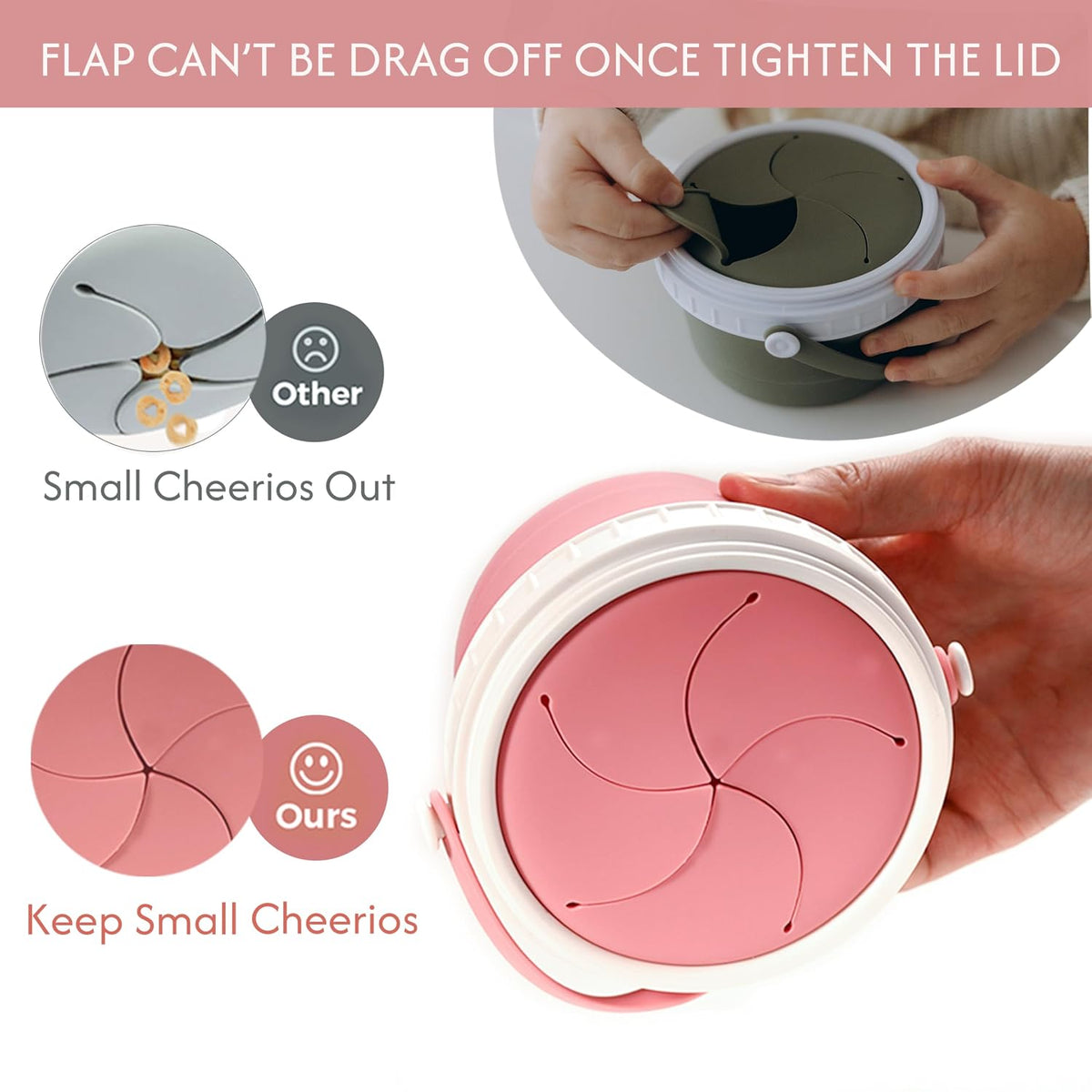 No Spill Silicone Toddler Snack Containers, Detachable Silicone Flap for Filling&amp;Cleaning, Crumb-Free Hard Plastic Screw Travel Lid, Ultra-Soft for Baby Kids Hand In-Out, Snack Cup Holder 12 oz