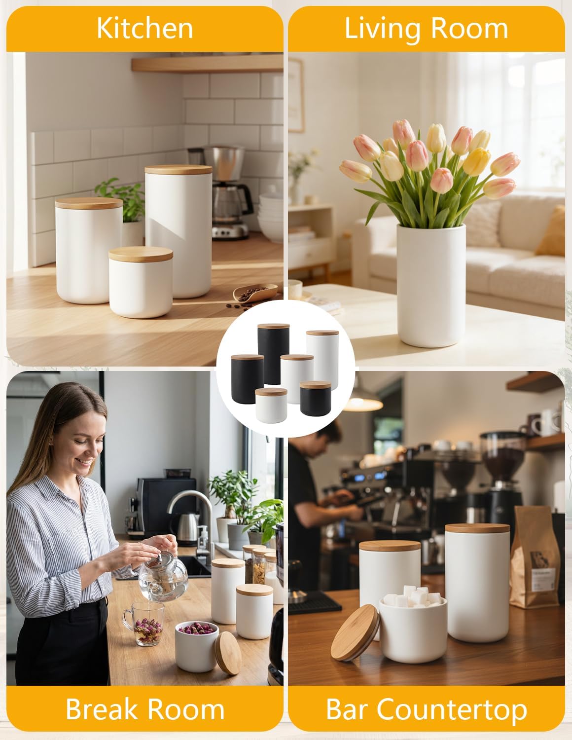YYW Ceramic Food Storage Containers with Lids, 800ml/27oz Food Storage Jar | White Kitchen Storage Containers, Good for Flour, Coffee Bean, Sugar, Tea, Spices and More, Home Decor