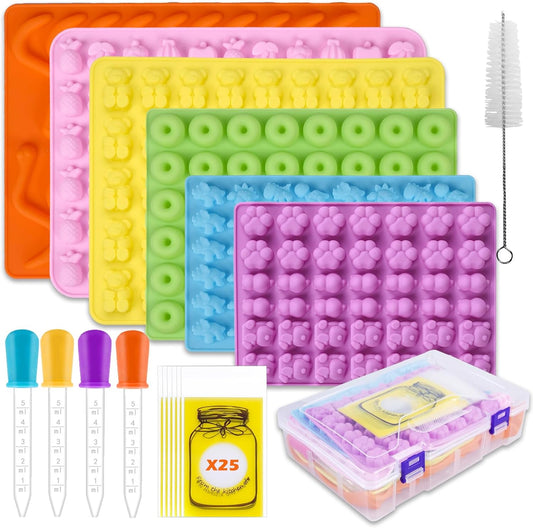 Gummy Bear Molds Silicone 37PCS Set,Nonstick Candy Mold Including Worm,Bear, Mini Dinosaur, Animals, Fruits and Mini Donut