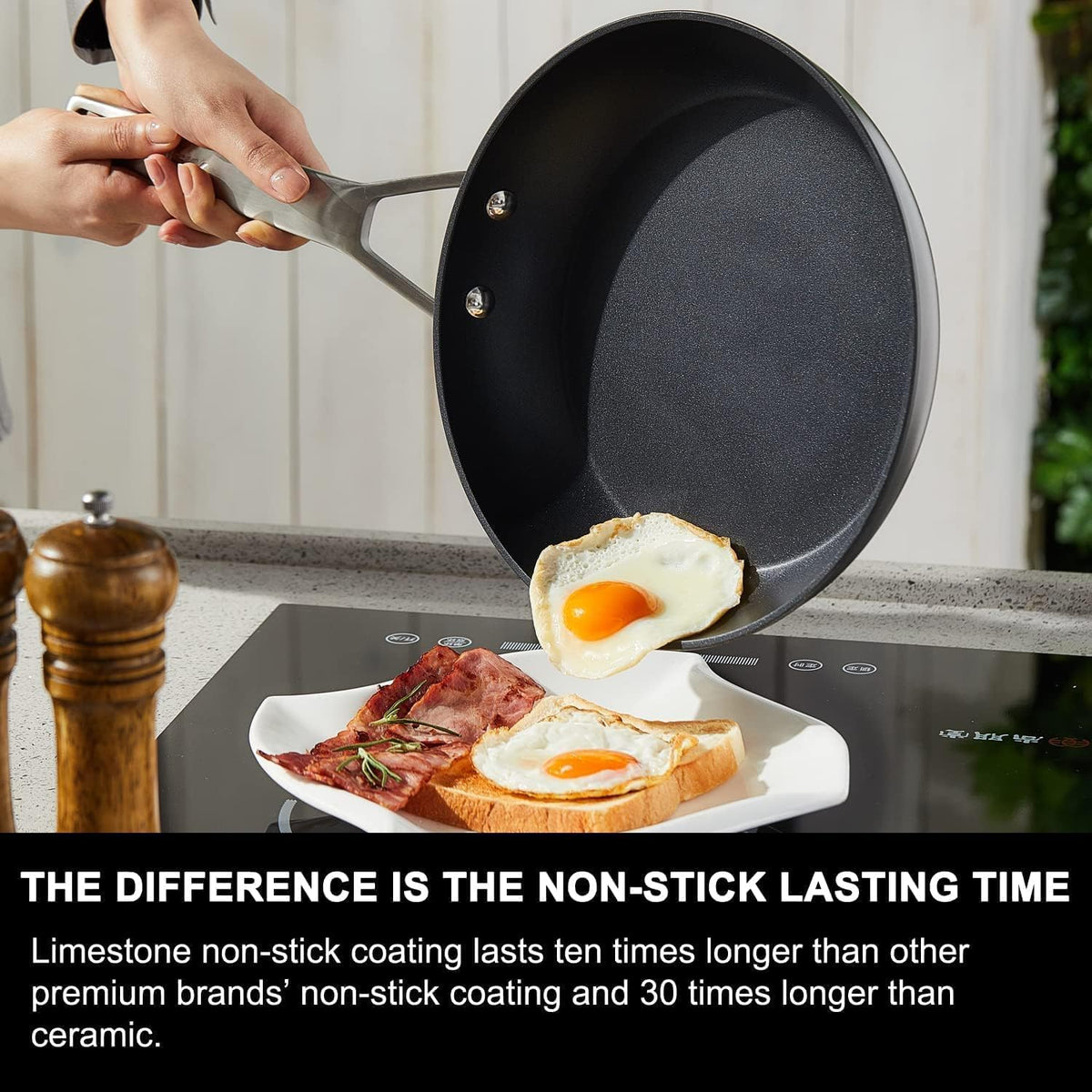 MsMk 9.5 Inch Nonstick Frying pan with Lid, Grey Cooking Pan Skillet