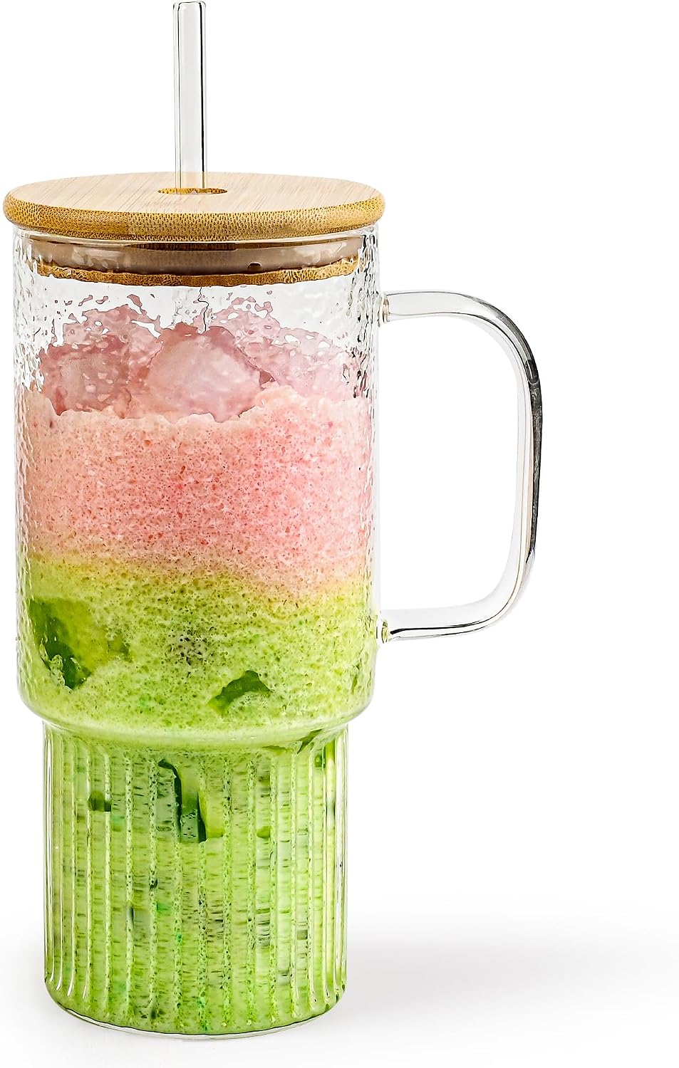 32oz Glass Cups with Bamboo Lid and Straw, Large Glass Tumbler with Handle