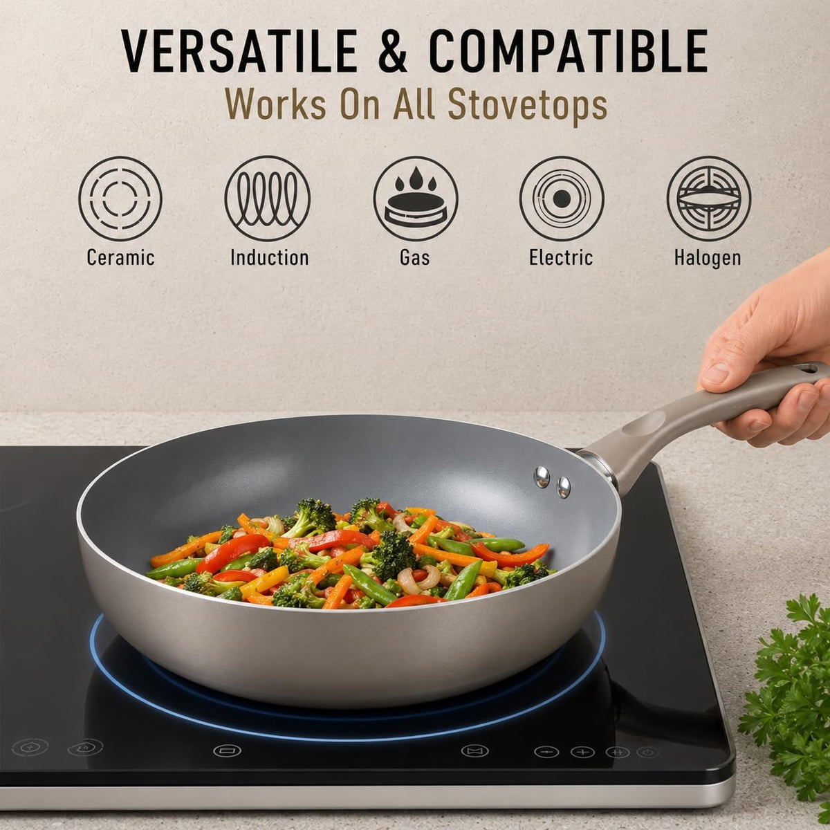 Moss & Stone 6 Pcs Dark Grey Nonstick Cookware Set, Pots And Pans Set Non stick With Glass Lid, Induction Cookware, Stay-Cool Handle PTFE/PFOA Kitchen Pots 6-Piece with Frying Pans & Saucepan