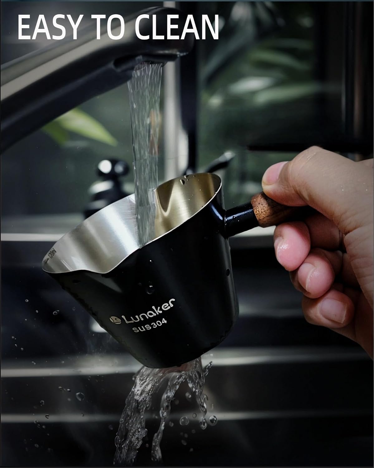 4oz Metal Espresso Shot Cups with Wooden Handle,Black | Espresso Measuring Cups, Double Spouts, Coffee Bar Accessories, Espresso Machine Accessories