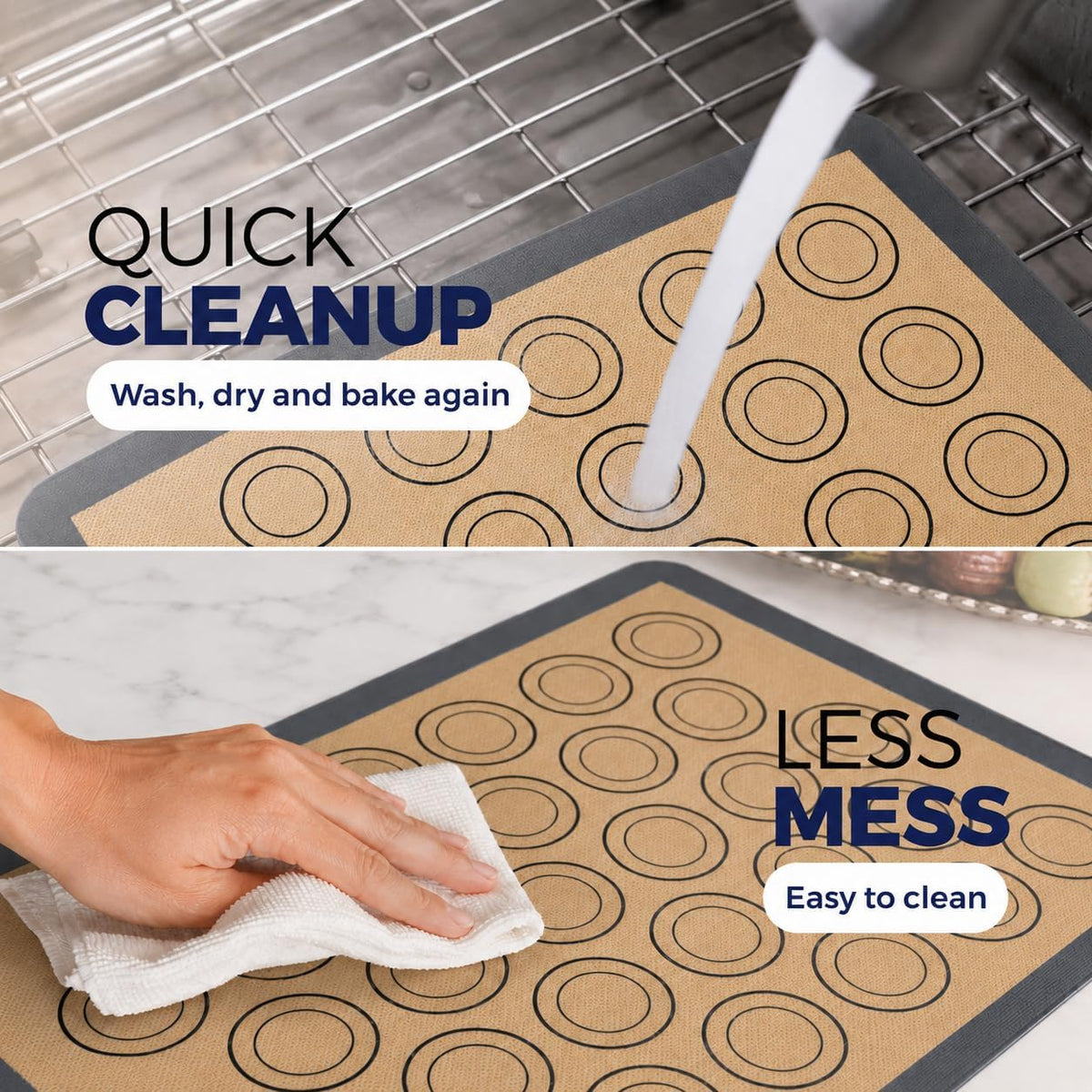 Macaron Baking Mat Silicone Non Stick, Half Sheet Reusable Pack of 4 Gray