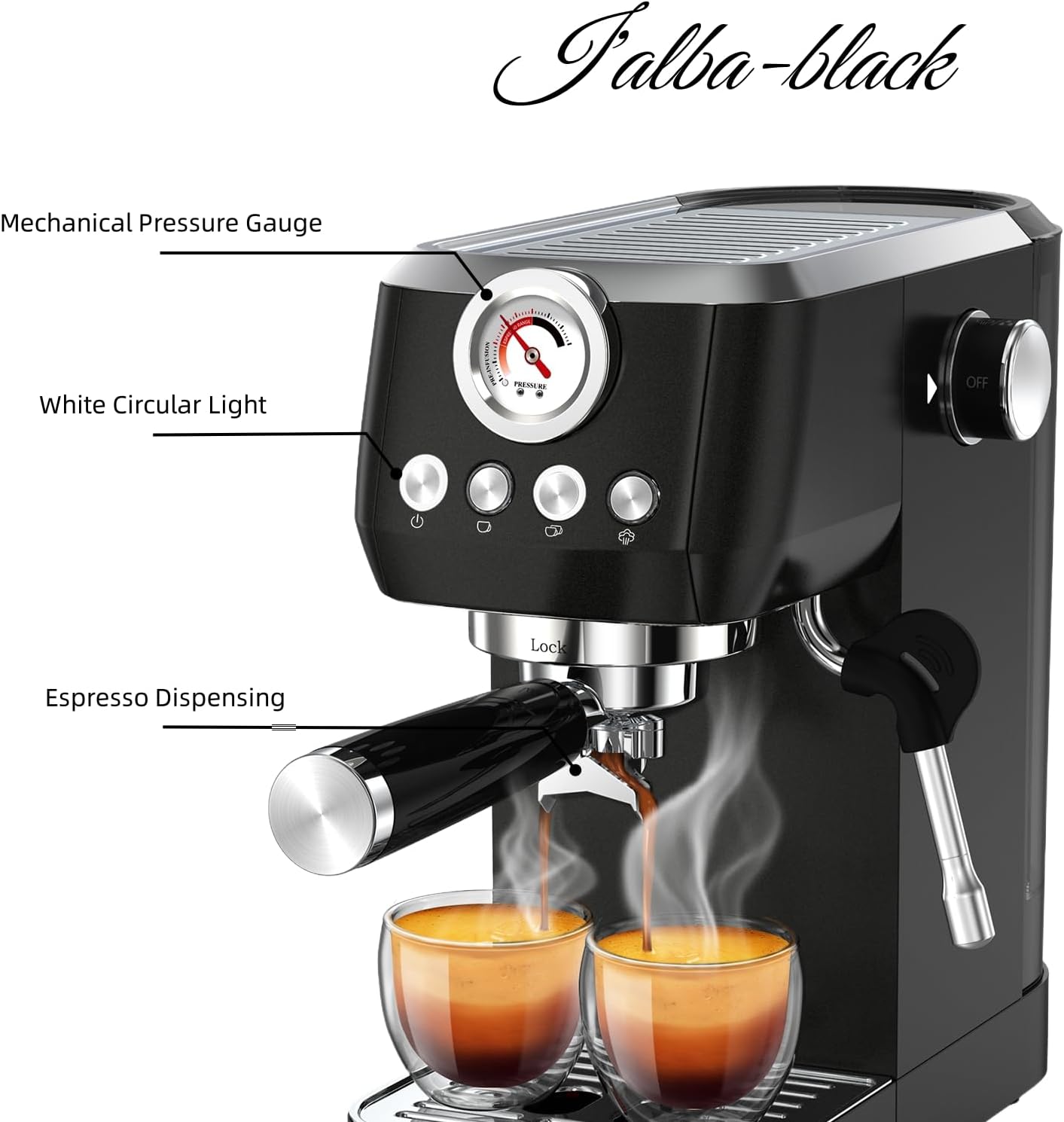 MAttinata 1663L Espresso Machine 20 Bar, 10mm Steam Wand for Milk Frother | Pressure Gauge, Italian Pump Coffee Maker, PID Smart Control, Compact Cappuccino Machine, Latte Art, Stainless Steel, Black