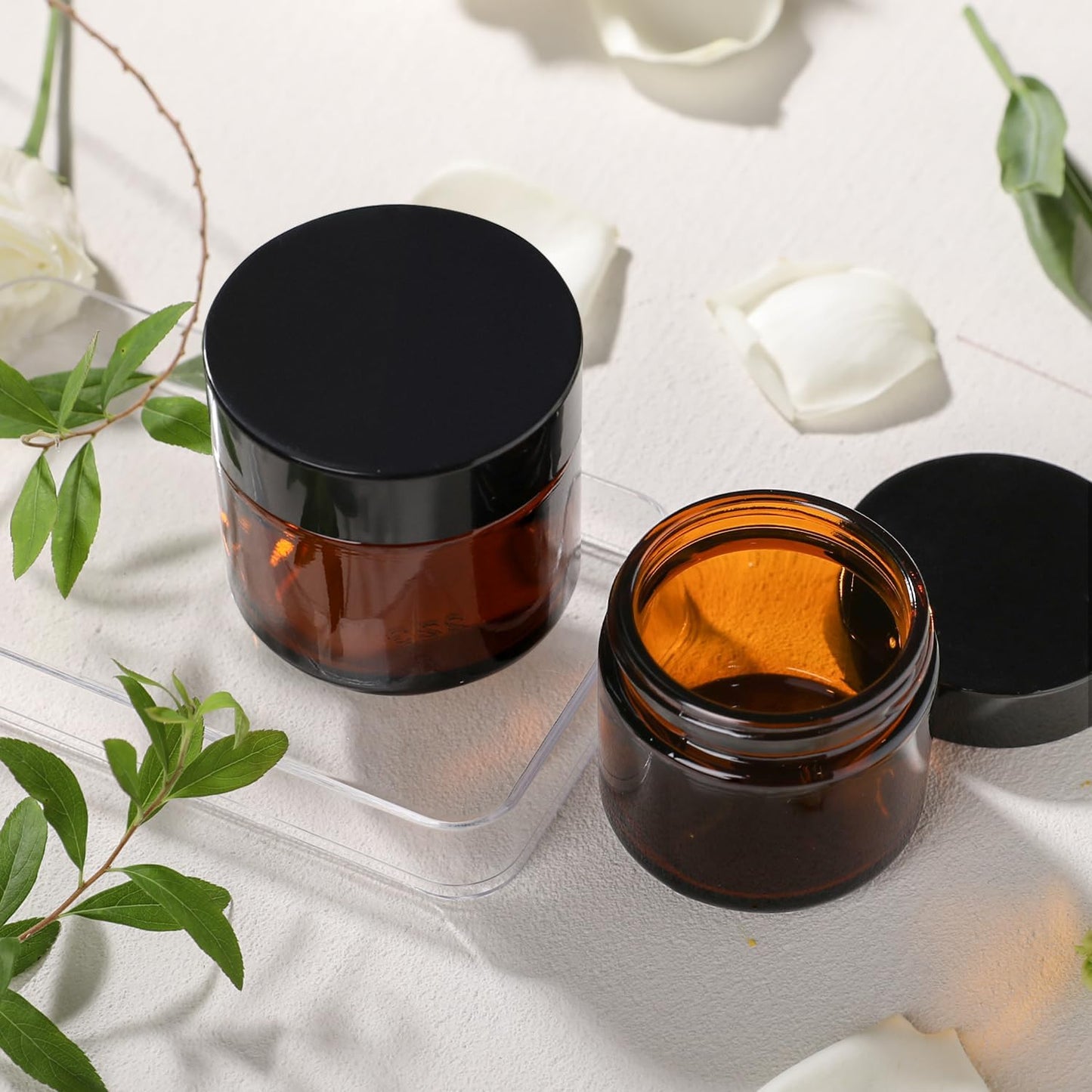 2oz Glass Cosmetic Jars With Lids 3pcs Small Makeup Containers(2 OZ, Amber)