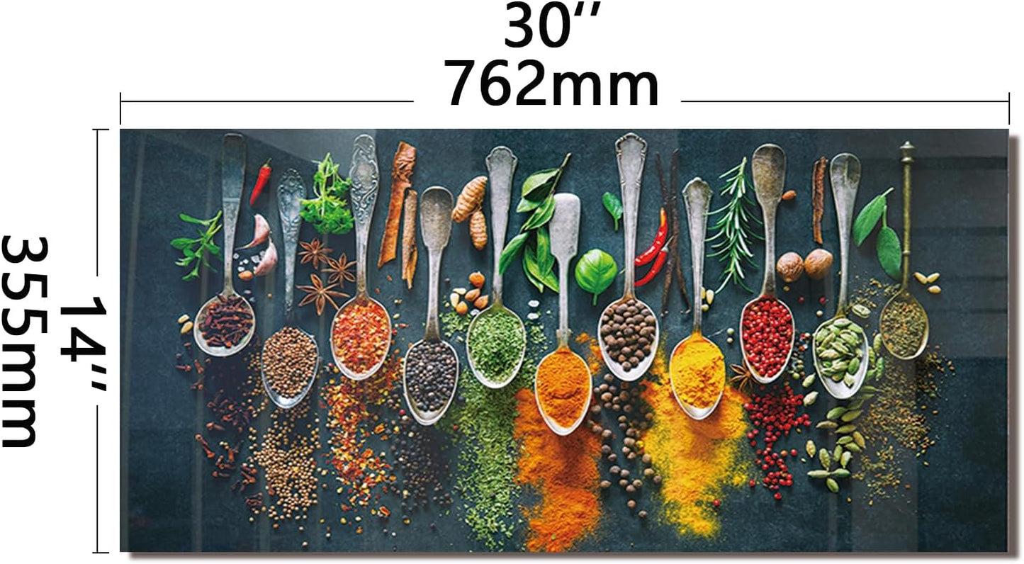 DAIFURONGE Tempered Glass Backsplash for Kitchen,Spice Design,30"x14" | Behind Stove Back Splash Panel Protector, Easy to Clean, Kitchen Wall Decor,One Piece Oven and Range Backsplash