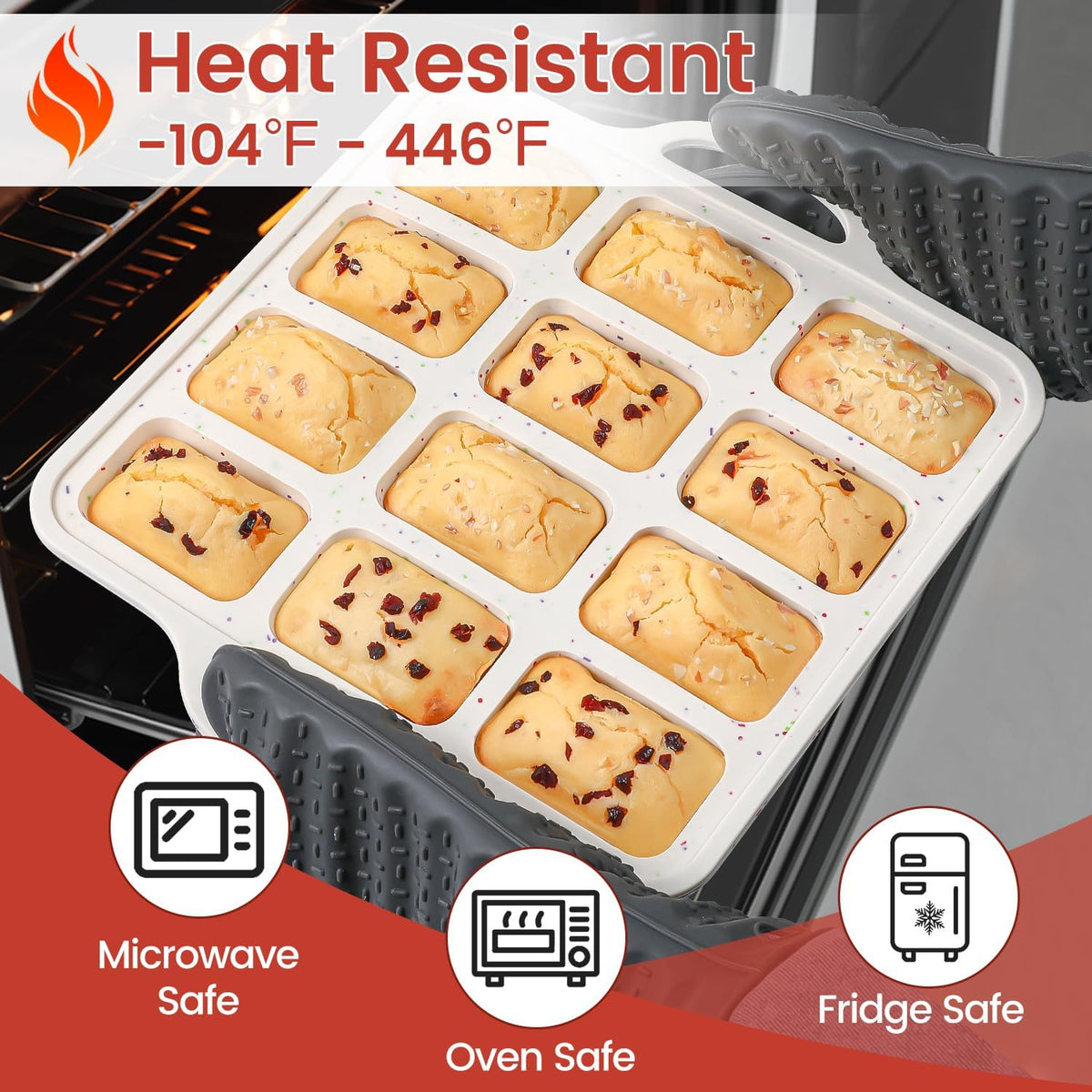 CAKETIME Metal Reinforced Bakeware Set, Silicone Muffin Pans for Baking Nonstick with Handle,12 &amp; 24 Cup Muffin Pans and 12-Cup Mini Loaf Pan, BPA Free