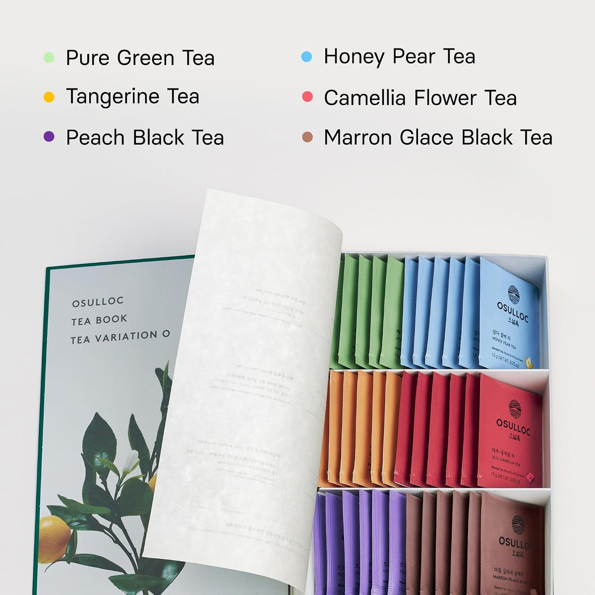 OSULLOC TEA VARIATION "O" (36 Count, 6 Types x 6 ea), Elegant &amp; Sophisticated designed Gift Set, 6 Premium Organic Pure &amp; Blended Tea from Jeju Island