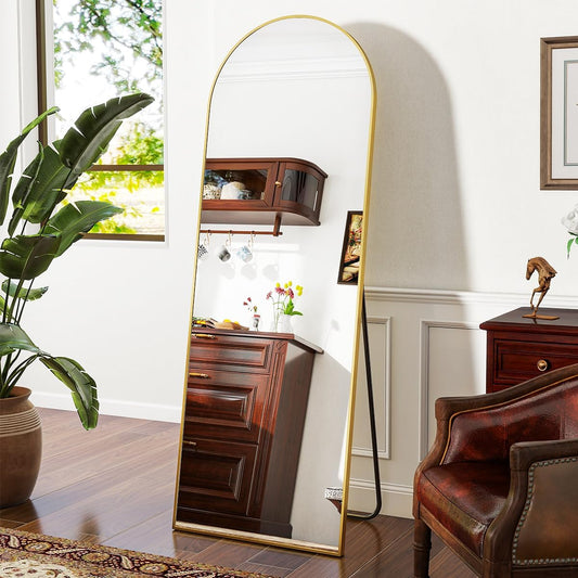 VooBang 21 x 64 inch Arched Full Length Mirror, Gold Arch Floor Mirror Full Length with Stand, Full Body Standing Mirror for