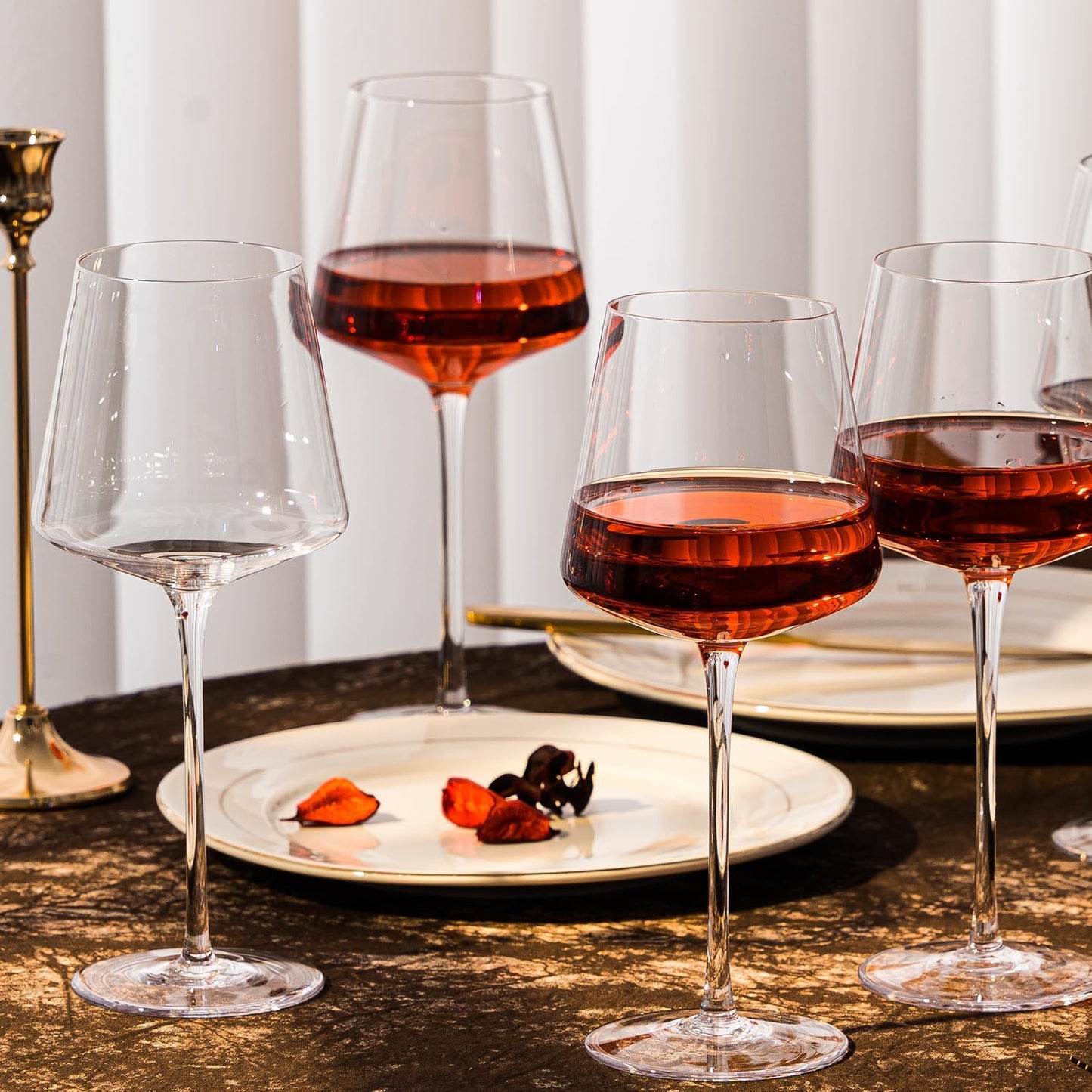 25oz Red Wine Glasses Set of 4, Hand Blown, Large Premium Crystal Wine Glass– Burgundy Wine Glasses With Long Stem – Unique Thin Stem Wine Glasses, Clear Lead-Free Stemmed Square Wine Glasses