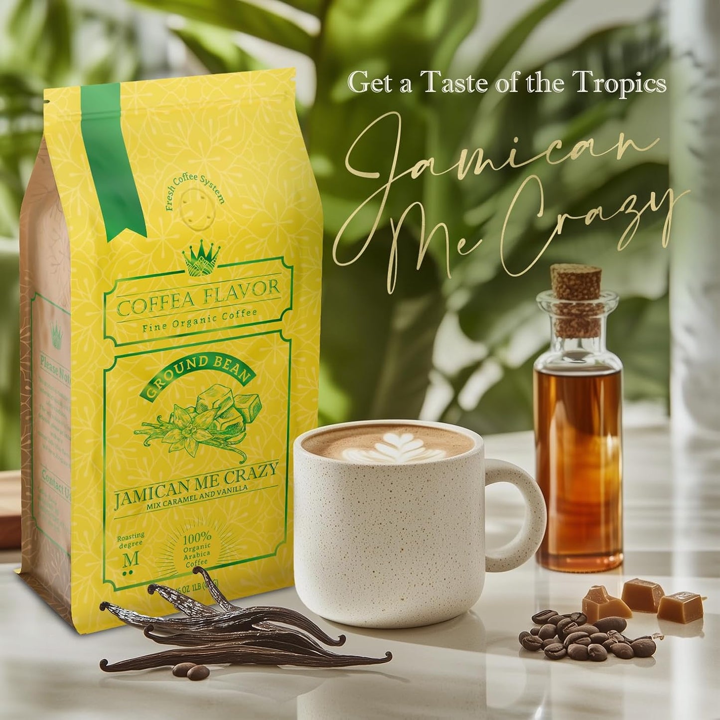 Organic Ground Coffee Medium Roast (16oz) - Jamaican Me Crazy Flavored | 100% Arabica, Single Origin and Low Acid - USDA Organic and Fair Trade Certified - Naturally Flavored Without Additives