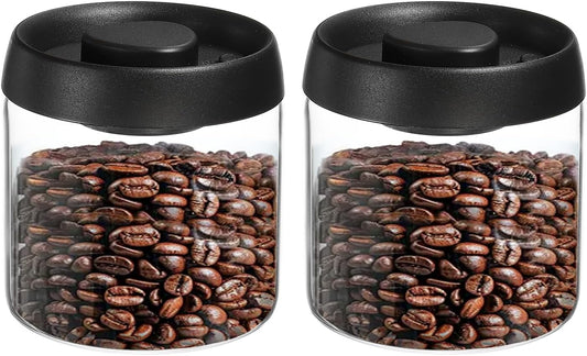 uxcell 2pcs Coffee Vacuum Container, 500ml/17oz Glass Coffee Bean Storage Container with Lids for Spices Biscuits Loose Leaf