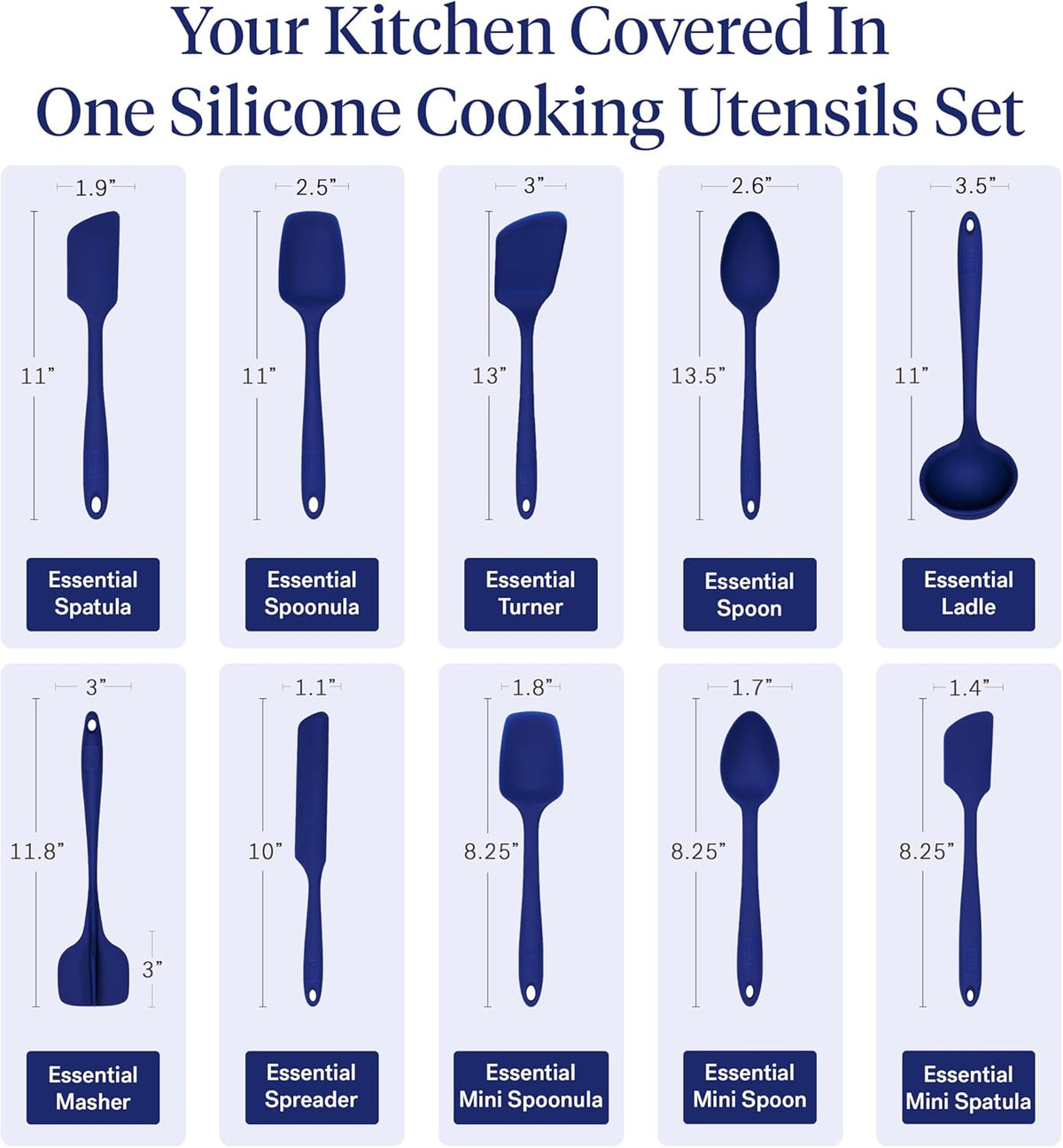 GIR: Get It Right 10 Piece Silicone Utensil Set - Ladle, Spatula, Flip, Spoon & Spoonula, Non-Stick, Heat Resistant, Dishwasher Safe, Silicone Kitchen Utensils, Baking Supplies