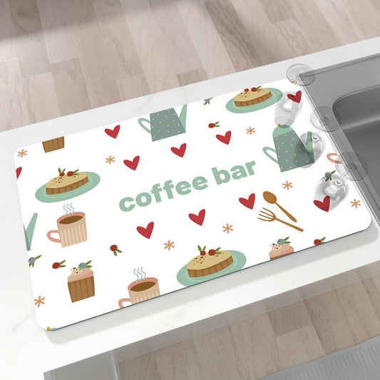 Dish Drying Mat 16" X 24", Super Absorbent & Cuttable Coffee Mats for Countertop, Kitchen Counter Mat Fits Under Coffee