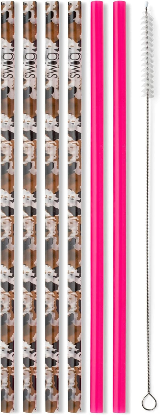 Swig Life Reusable Straws Hayride + Hot Pink Tall Straw Set & Cleaning Brush, Each Straw is 10.25 inch Long (Fits Swig Life