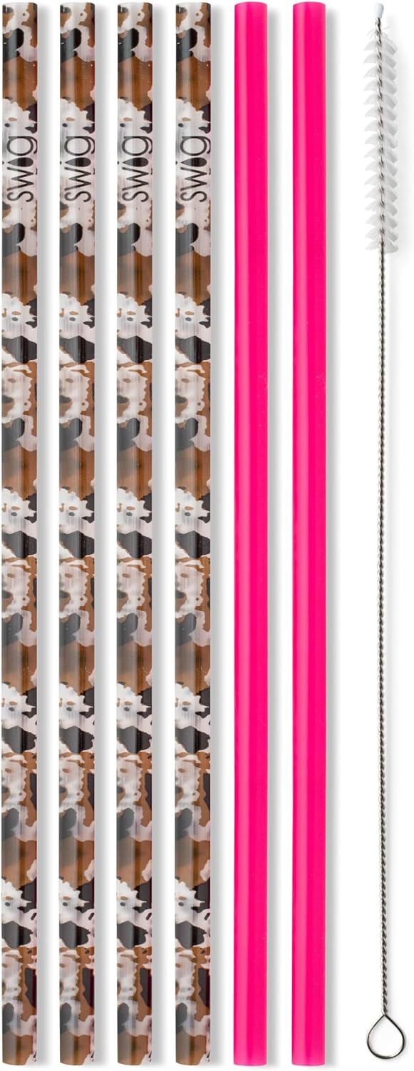 Swig Life Reusable Straw Set with Cleaning Brush, Hayride + Hot Pink | Reusable Straw Set - Cleaning Brush Included - 14 Inch Long - Accessories for Cups &amp; Mugs