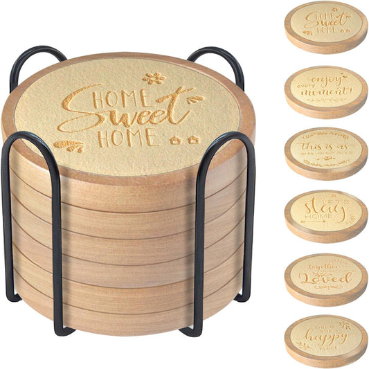 Coasters Sets of 6 Housewarming Gifts for Home Decoration Absorbent Coasters with Holder for Coffee Tabletop Protection 4.3