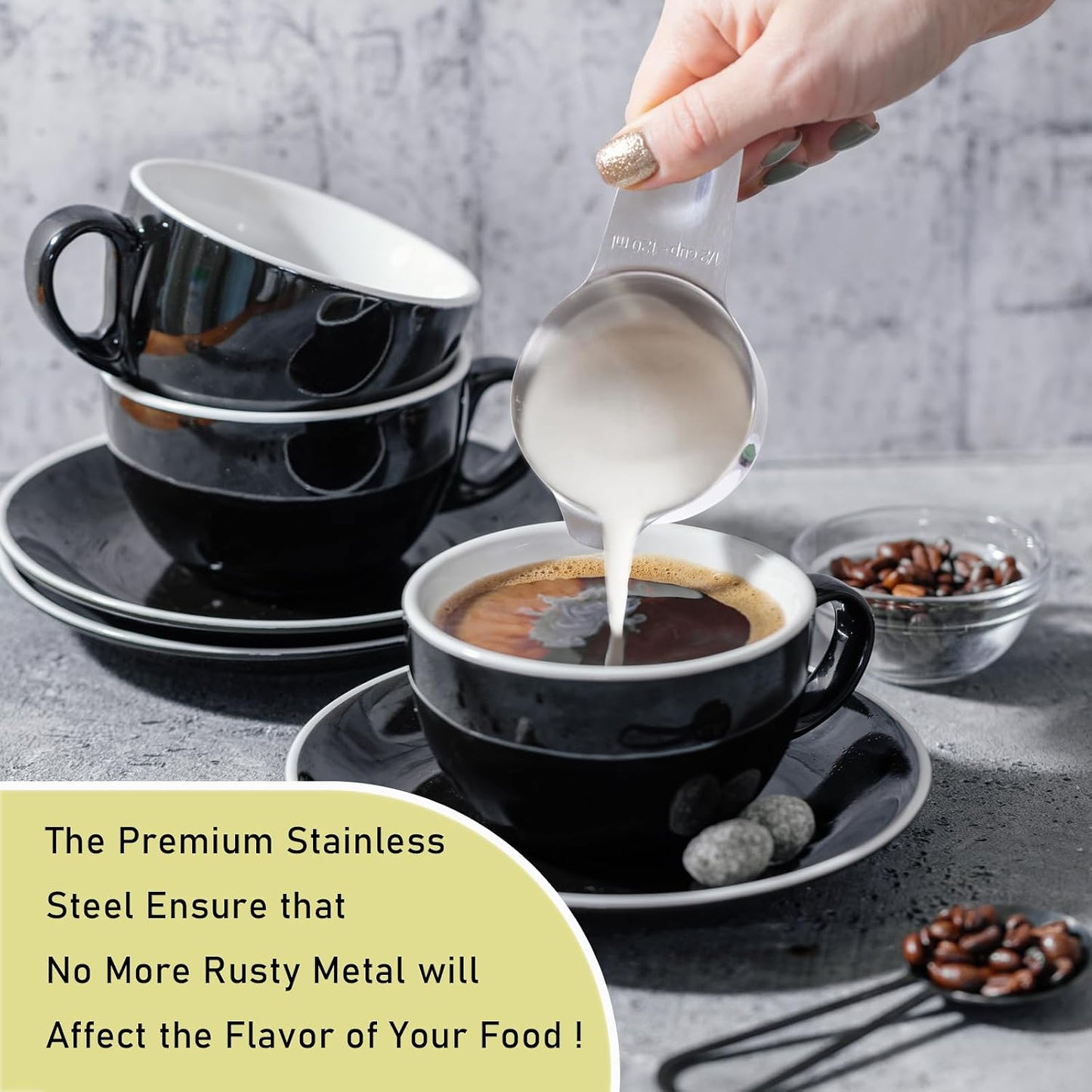 2PCS 1/3CUP (80ML, 2.6OZ) Measuring Cup, 18/8(304) Stainless Steel | Precise, Food-Grade, ‌Rust-Free, Sturdy &amp; Durable, Dishwasher-Safe