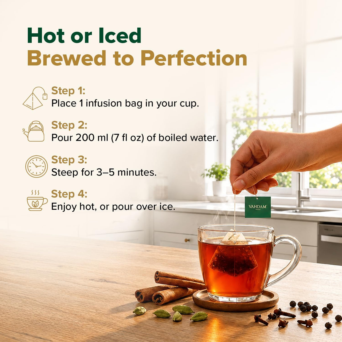 VAHDAM India's Original Masala Chai Tea Bags (100 Count) Pyramid Tea Bags