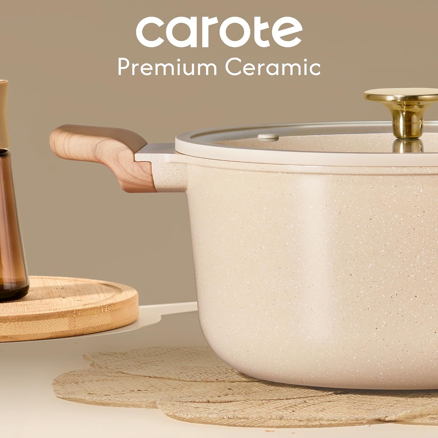 CAROTE 5 Qt Nonstick Stock Pot with Lid Soup Pot, Ceramic 5 Quart Casserole with Lid, Easy to Clean Non Stick Cooking Po